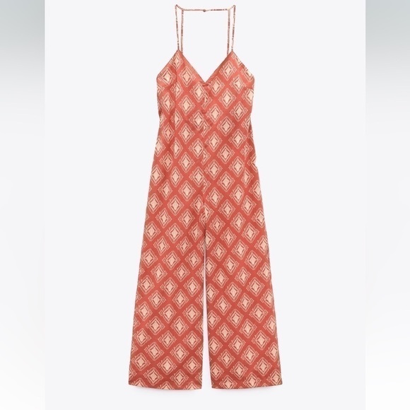 Zara LONG PRINT JUMPSUIT TERRACOTTA SZ US XL - Picture 5 of 11